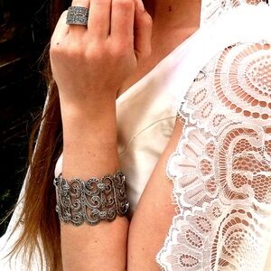 MAUREEN Wide Solid Silver Marcasite Bracelet